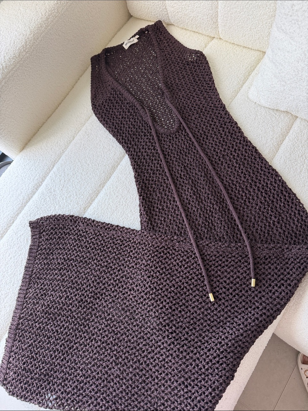 Monday Swimwear Open-Knit Sleeveless Coverup in Deep Brown